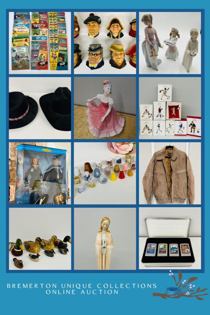 The Bremerton Unique Collections Online Auction begins to end on February 28, starting at 6:30 PM PST. Winners may pick up their items ANYTIME March 3 -9 , 10 AM - 6 PM. No reservations needed. Items not picked up by 6 PM on March 9 will be considered forfeited and no refunds will be given.